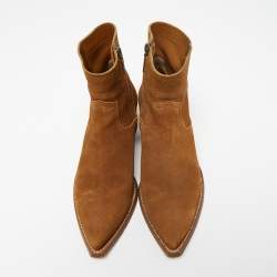Saint Laurent Brown Suede Pointed Toe Ankle Boots Size 41