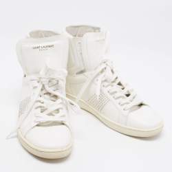Saint Laurent White Leather Studded High Top Sneakers Size 40