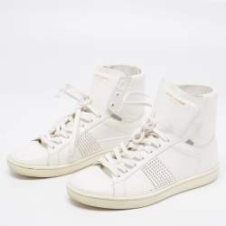 Saint Laurent White Leather Studded High Top Sneakers Size 40