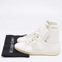 Saint Laurent White Leather Studded High Top Sneakers Size 40