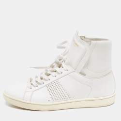 Saint Laurent White Leather Studded High Top Sneakers Size 40