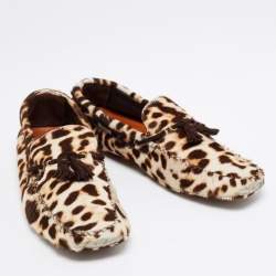 Saint Laurent Tri-Color Animal Print Calf Hair Tassel Bow Loafers Size 43