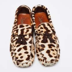 Saint Laurent Tri-Color Animal Print Calf Hair Tassel Bow Loafers Size 43