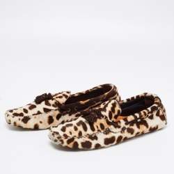 Saint Laurent Tri-Color Animal Print Calf Hair Tassel Bow Loafers Size 43
