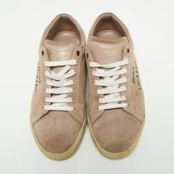 Pre Owned حذاء رياضي سان لوران كورت كلاسيك جلد وسويدي وردي عنق منخفض بشعار الماركة مقاس 42