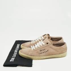 Pre Owned حذاء رياضي سان لوران كورت كلاسيك جلد وسويدي وردي عنق منخفض بشعار الماركة مقاس 42