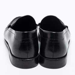 Saint Laurent Black Leather Monogram Penny Loafers Size 44
