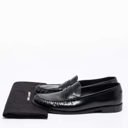Saint Laurent Black Leather Monogram Penny Loafers Size 44