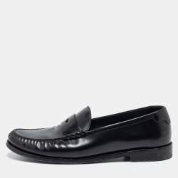 Saint Laurent Black Leather Monogram Penny Loafers Size 44