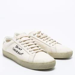 Saint Laurent Off-White Canvas Logo Court Classic Low-Top Sneakers Size 40