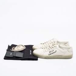 Saint Laurent Off-White Canvas Logo Court Classic Low-Top Sneakers Size 40