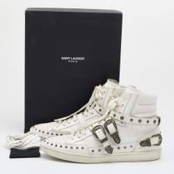 Saint Laurent White Leather Studded High Top Sneakers Size 44