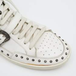 Saint Laurent White Leather Studded High Top Sneakers Size 44