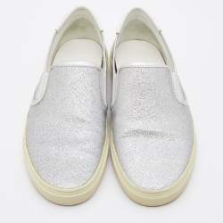 Saint Laurent Metallic Silver Glitter Slip On Sneakers Size 43