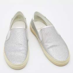 Saint Laurent Metallic Silver Glitter Slip On Sneakers Size 43