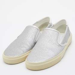 Saint Laurent Metallic Silver Glitter Slip On Sneakers Size 43