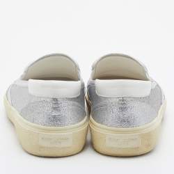 Saint Laurent Metallic Silver Glitter Slip On Sneakers Size 43