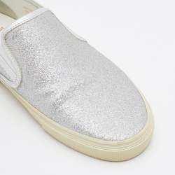 Saint Laurent Metallic Silver Glitter Slip On Sneakers Size 43