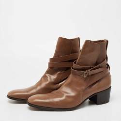Saint Laurent Light Brown Leather Ankle Boots Size 46