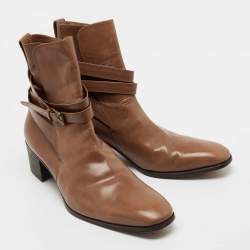 Saint Laurent Light Brown Leather Ankle Boots Size 46