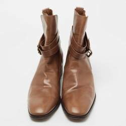 Saint Laurent Light Brown Leather Ankle Boots Size 46