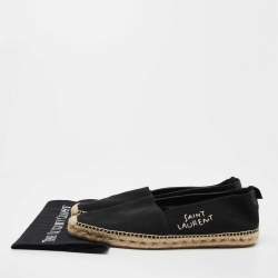 Saint Laurent Black Canvas Embroidered Logo Slip On Espadrilles Size 44
