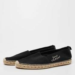 Saint Laurent Black Canvas Embroidered Logo Slip On Espadrilles Size 44