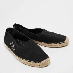 Saint Laurent Black Canvas Embroidered Logo Slip On Espadrilles Size 44
