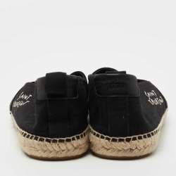 Saint Laurent Black Canvas Embroidered Logo Slip On Espadrilles Size 44