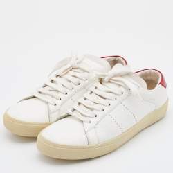 Saint Laurent White/Red Leather Low Top Sneakers Size 38