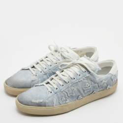 Saint Laurent Blue/White Denim and Leather Star Low Top Sneakers Size 45