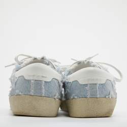 Saint Laurent Blue/White Denim and Leather Star Low Top Sneakers Size 45