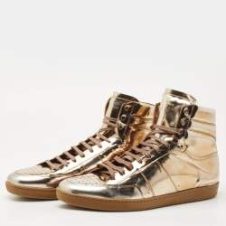 Saint Laurent Gold Leather High Top Sneaker Size 50