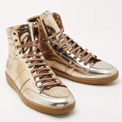 Saint Laurent Gold Leather High Top Sneaker Size 50