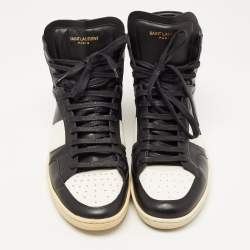 مملوكة مسبقًا Saint Laurent Black/White Leather Court Classic High Top Sneakers Size 43