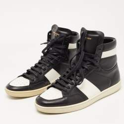 مملوكة مسبقًا Saint Laurent Black/White Leather Court Classic High Top Sneakers Size 43