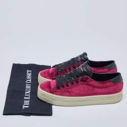 Pre Owned Saint Laurent Burgundy Velvet and Leather Low Top Sneakers Size 41