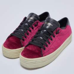 Pre Owned Saint Laurent Burgundy Velvet and Leather Low Top Sneakers Size 41