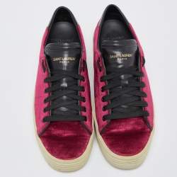 Pre Owned Saint Laurent Burgundy Velvet and Leather Low Top Sneakers Size 41