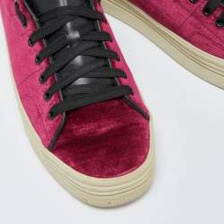 Pre Owned Saint Laurent Burgundy Velvet and Leather Low Top Sneakers Size 41
