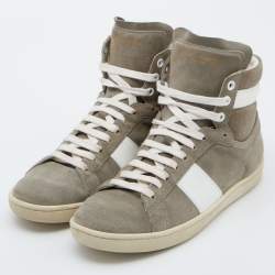 Saint Laurent Grey/White Suede and Leather High Top Sneakers Size 39