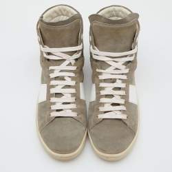Saint Laurent Grey/White Suede and Leather High Top Sneakers Size 39