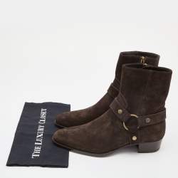  Saint Laurent Dark Brown Suede Ankle Boots Size 42