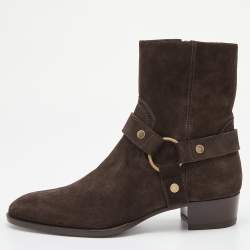  Saint Laurent Dark Brown Suede Ankle Boots Size 42