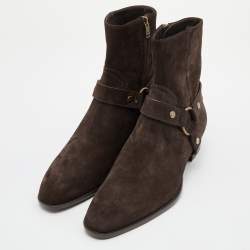  Saint Laurent Dark Brown Suede Ankle Boots Size 42