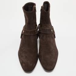  Saint Laurent Dark Brown Suede Ankle Boots Size 42