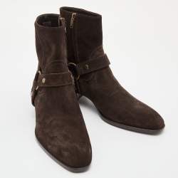  Saint Laurent Dark Brown Suede Ankle Boots Size 42
