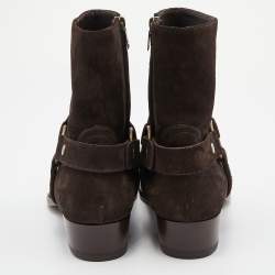  Saint Laurent Dark Brown Suede Ankle Boots Size 42