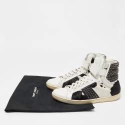 Saint Laurent Black/White Leather and Calf Hair Studded High Top Sneakers Size 41