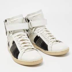 Saint Laurent Black/White Leather and Calf Hair Studded High Top Sneakers Size 41